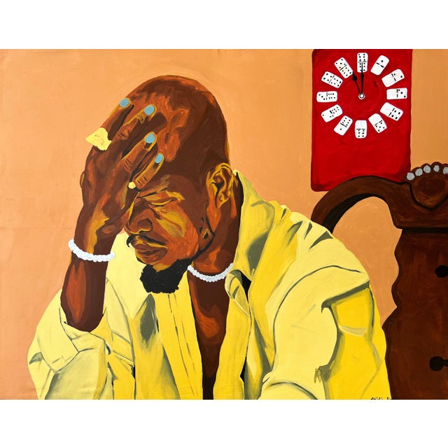 I made this painting to show the heavy feeling that comes with working hard and having big dreams. It shows a person...