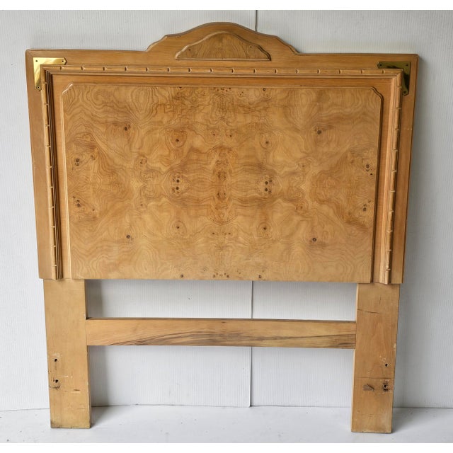 A Super Solid, clean Bernhardt Furniture Mid-Century Burlwood Campaign Twin Size Headboard. Its dimensions are...