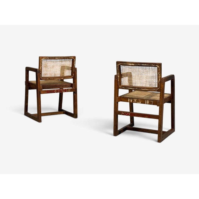 Wood Pierre Jeanneret, Six Dining Chairs, Teak, Cane, Chandigarh, India, 1960s For Sale - Image 7 of 16