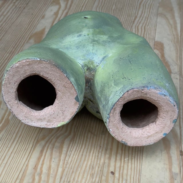 Vintage Green Glazed Postmodernist Female Figurative Textured Earthenware Sculpture For Sale - Image 11 of 11