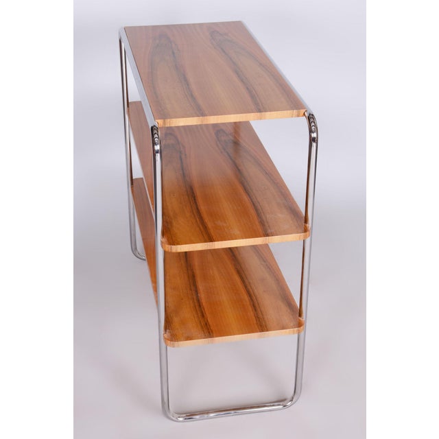 Brown Czech Bauhaus Etagere in Walnut and Chrome-Plated Steel from by Kovona, 1940s For Sale - Image 8 of 9