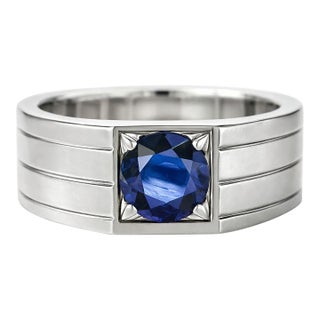 Sapphire Solitaire Ring for Men Silver, Gold, Size 10 For Sale