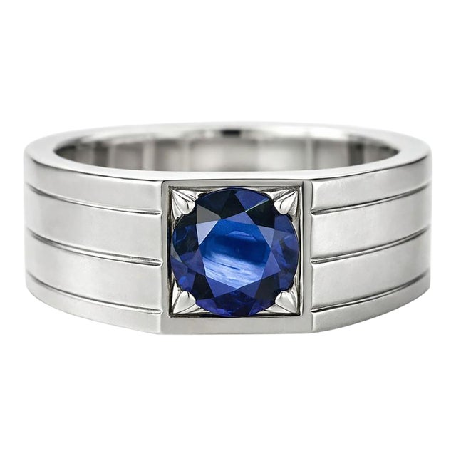 Sapphire Solitaire Ring for Men Silver, Gold, Size 10 For Sale