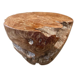 Andrianna Shamaris Organic Cerused Teak Wood Side Table For Sale