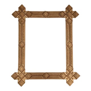 Large Antique Tramp Art Frame with Gilded Finish, 1890s For Sale