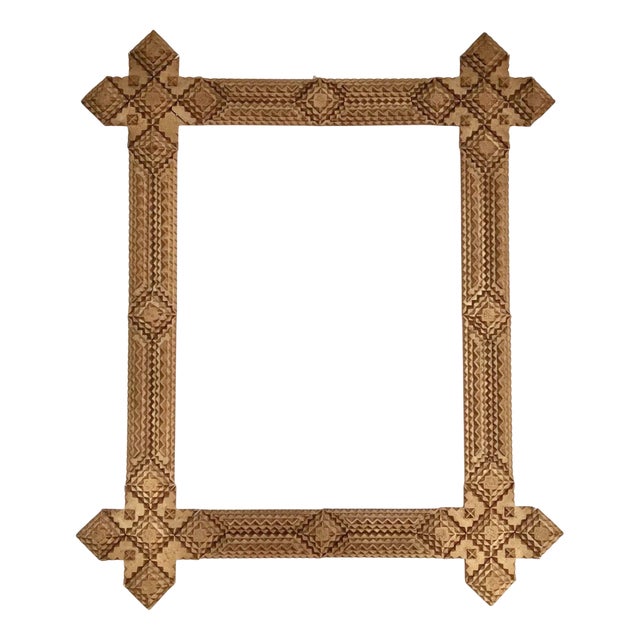 Large Antique Tramp Art Frame with Gilded Finish, 1890s For Sale