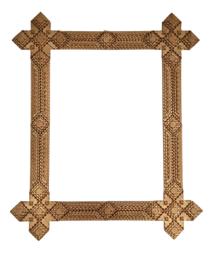 Large Antique Tramp Art Frame with Gilded Finish, 1890s