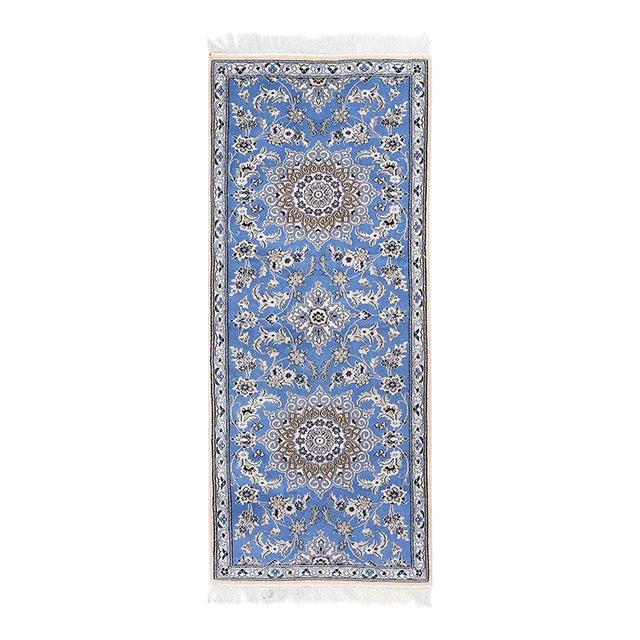 Light Blue Fine Hand Knotted Persian Silk & Wool Nain For Sale