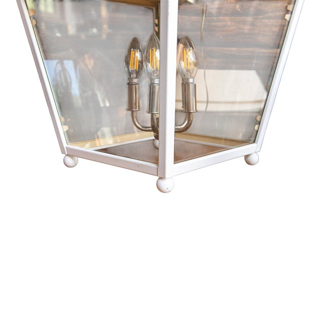 White Urban Electric Brand Custom White Lantern With Clear Glass and Yellow Interior For Sale - Image 8 of 12
