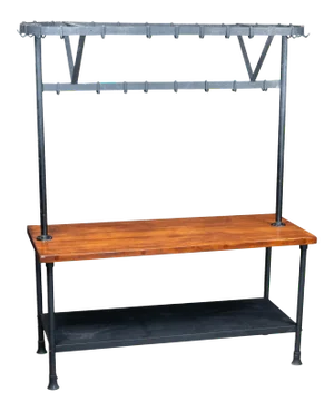 Vintage Butchers Block Island With Cast Iron Double Rack