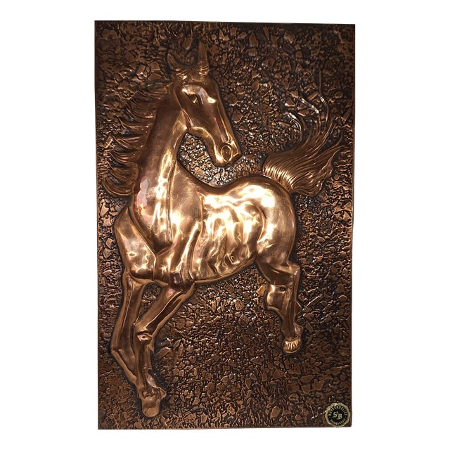 Vintage Handmade Copper Wall Relief with Horse by Bauer, 1970s For Sale