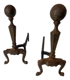 Art & Craft Hammered Cast Iron Andirons - A Pair