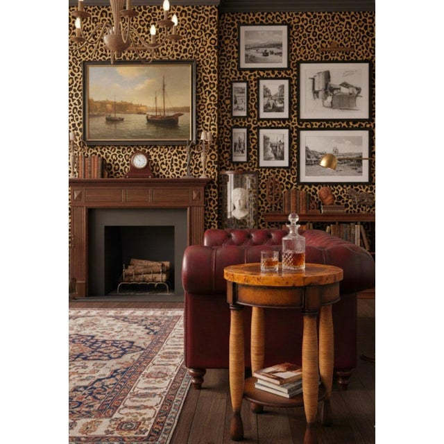 Theodore Alexander Vintage Theodore Alexander Style Pen Shell Leather Rattan Round Side Table For Sale - Image 4 of 8