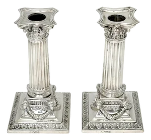 Sterling Corinthian Column Candlesticks Sheffield, 1899, Martin, Hall & Co. - A Pair