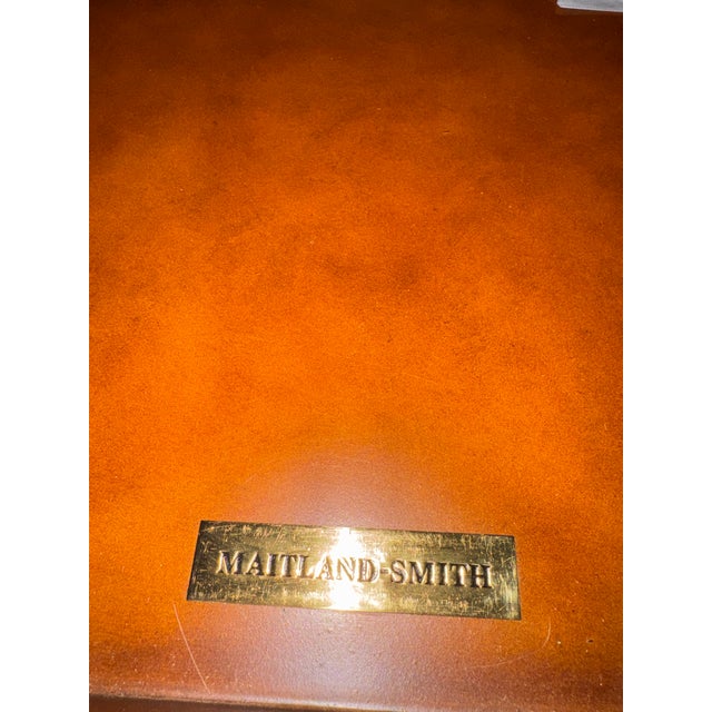 Wood Vintage Maitland-Smith Embossed Leather & Lacquer Armoire / Bar Cabinet For Sale - Image 7 of 11