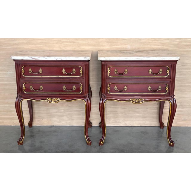 20th Century Pair of Spanish Raspberry Red Wooden Two drawers Nightstands For Sale - Image 16 of 18