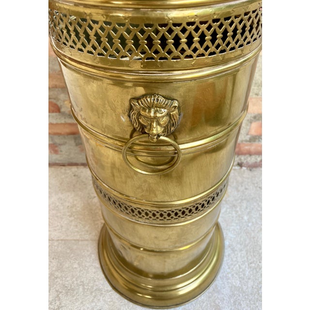 Brass 20th Century Round Brass Umbrella Stand For Sale - Image 8 of 18