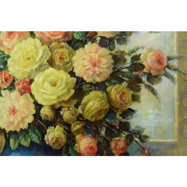 Giovanni Bonetti, Lush Floral Bouquet in Blue Vase, 1980s, Oil on Canvas, Framed For Sale - Image 4 of 6
