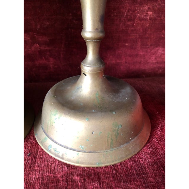 18th / 19th Century Bell Bottom Lg British Colonial Brass Candle Holders- a Pair For Sale - Image 4 of 9