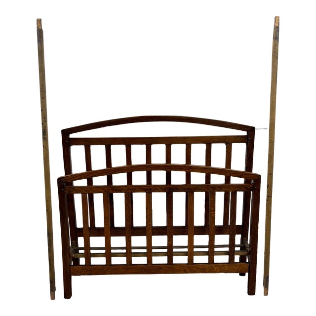 Antique Full Size Northwestern MFG Co Arts & Crafts Mission Tiger Oak Bed For Sale