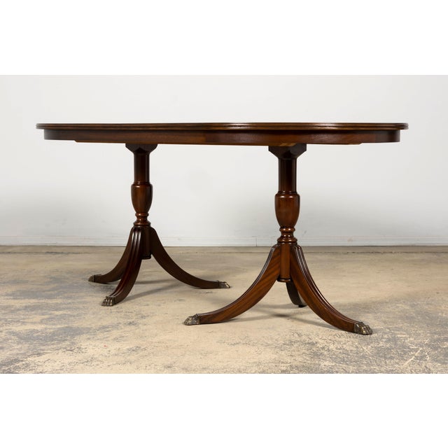 Mid-Century English Georgian Style Mahogany Double Pedestal Extendable Dining Table For Sale - Image 15 of 17