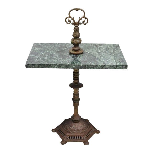 Antique Victorian Green Marble Cast Iron Pedestal Base Smoking Stand Side Table For Sale