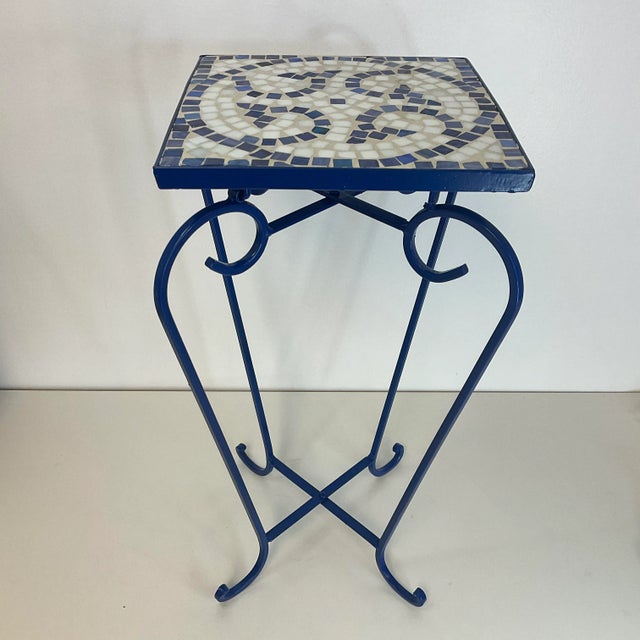 1980s Vintage Outdoor Garden Mosaic Tile Drinks Table, Newly Painted For Sale - Image 9 of 9