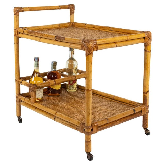 Mid-Century Modern Bamboo and Rattan Serving Bar Cart, Italy, 1960s For Sale - Image 17 of 17