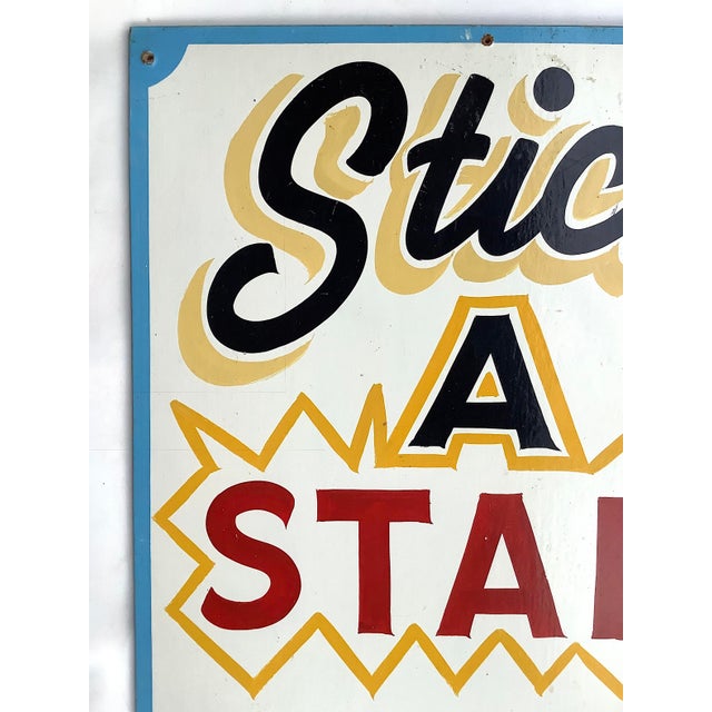 Vintage Hand Painted Stick a Star Carnival Sign For Sale - Image 4 of 8