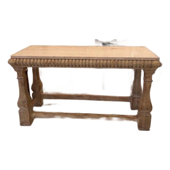 Contemporary Cerused Oak and Travertine Console Table Attributed to Baker For Sale