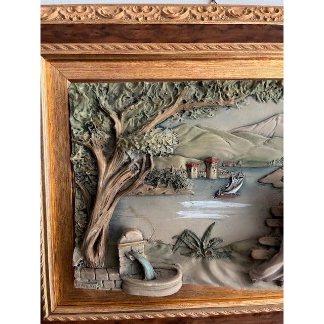 1980s Vintage Italian 3d Relief Capodimonte Ceramic Sculpture For Sale - Image 5 of 9
