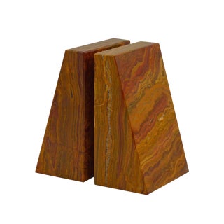 Brown Marble Bookends - a Pair For Sale