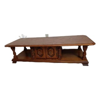 Vintage Wood Coffee Table Two Doors Medium Tone Traditional Style For Sale