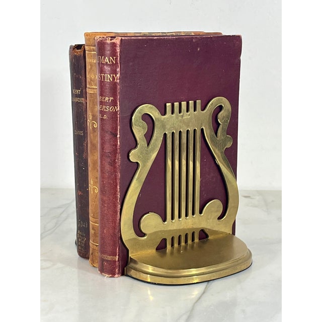 French Pair of Vintage Brass Musical Harp Bookends For Sale - Image 3 of 7