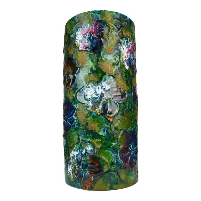 Mid 20th Century Handmade Hand Painted Italian Pottery Umbrella Stand For Sale