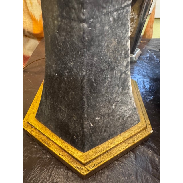Rococo Vintage Hollywood Regency Italian Style Gilt Tole and Crystal Prism Table Lamp - a Pair For Sale - Image 3 of 9