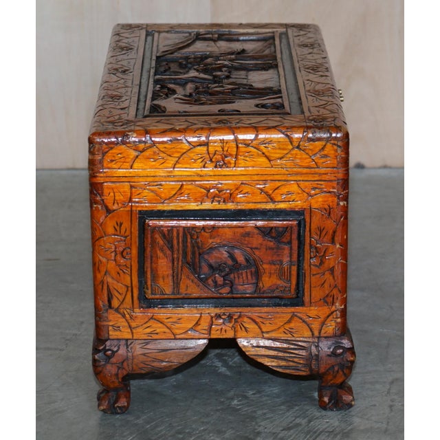 Antique Chinese Hand Carved Camphor Wood Travelling Trunk, 1900s For Sale - Image 10 of 17