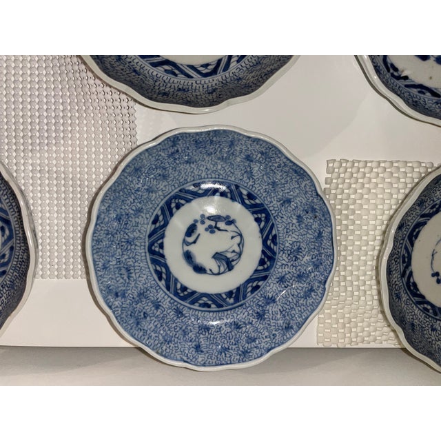 Ceramic Antique Blue and White Bowls - Collection of 12 - Scalloped Edge -End Edo or Beginning Meiji Period For Sale - Image 7 of 18