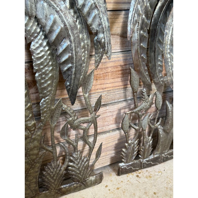 Pair of Handcrafted Haitian Recycled Steel Palm Tree Wall Sculptures For Sale - Image 4 of 12