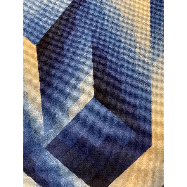 Victor Vasarely Vintage Victor Vasarely Op Art Geometric Needlepoint Framed For Sale - Image 4 of 12
