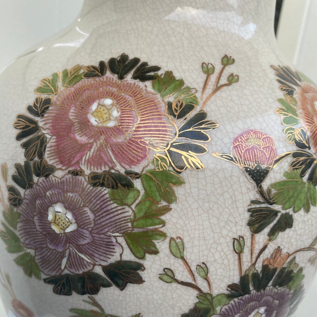 Mid 20th Century Vintage 35" Japanese Satsuma Style Ceramic and Brass Table Lamp With Tailor Made Shade For Sale - Image 5 of 12