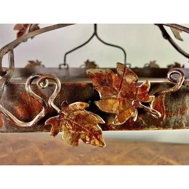 Metal Wrought Iron Pot Rack With Grapevine Design, Distressed Finish For Sale - Image 7 of 10