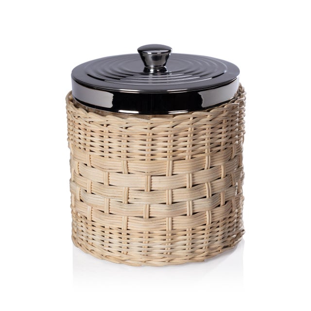 The Palmier Wicker Steel Ice Bucket For Sale - Image 4 of 4