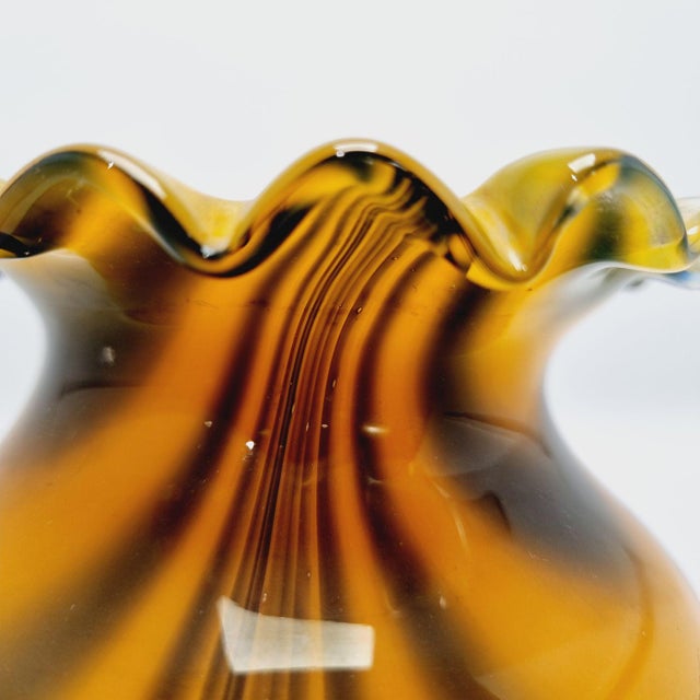 Glass Mid-Century Amber Slag Glass Vase with Ruffled Rim For Sale - Image 7 of 8