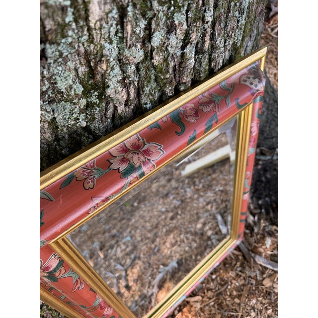 Vintage Chinoiserie Hand-Painted Wooden Beveled Wall Mirror For Sale - Image 4 of 11