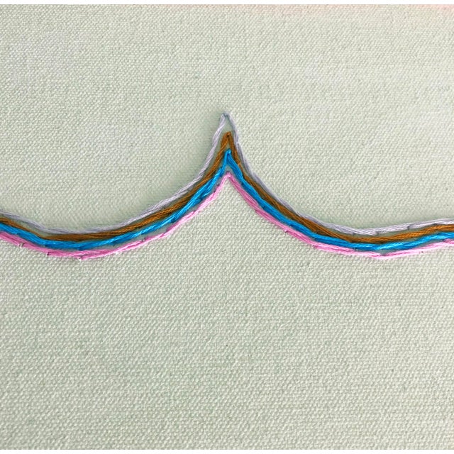 2020s Original Painting | Turquoise Abstract Painting With Whimsical Arch Shape, 14 X 28 In. For Sale - Image 5 of 5