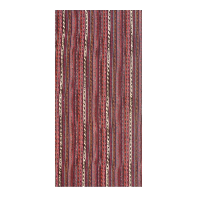 1950s Multicolor Ground Mid-Century Modern Turkish Kilim Handwoven Runner Rug For Sale