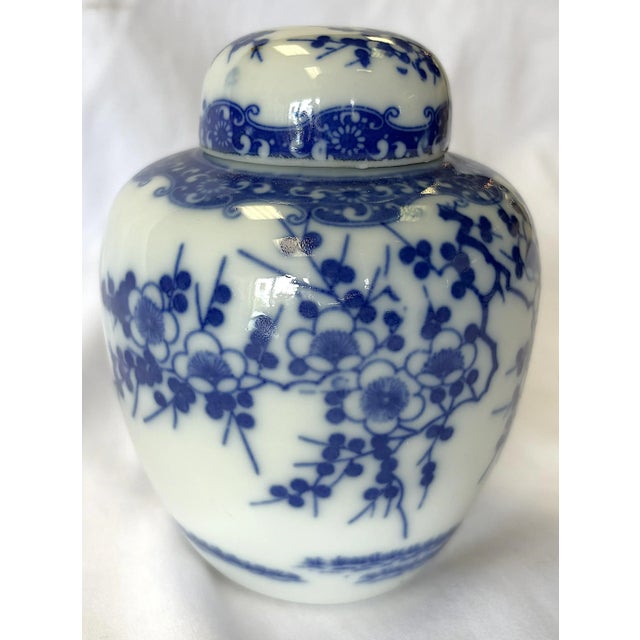 Vintage Petite Blue and White Cherry Blossom Ginger Jar/ Double Steaming Jar For Sale - Image 10 of 17