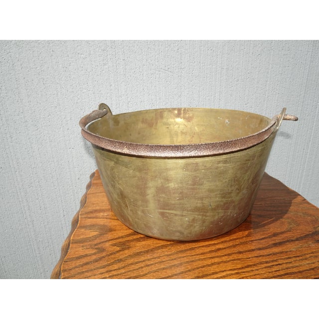 1980s Large Vintage Brass Pot W Handle For Sale - Image 5 of 12