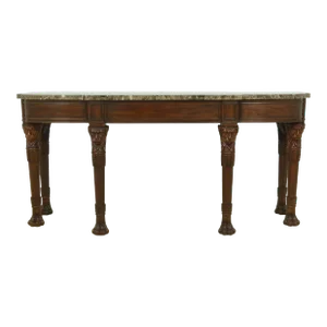 Henkel Harris Lion Carved Mahogany Marble Top Console Table